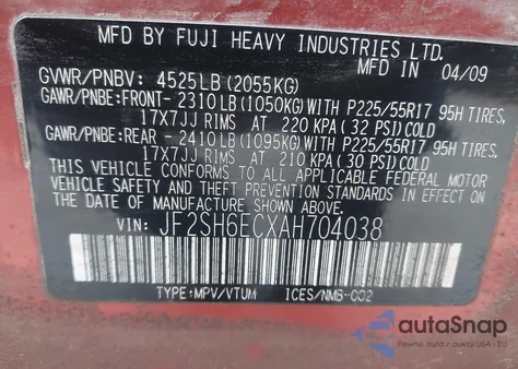 2010 Subaru Forester 2.5Xt Premium из США, поврежденный, VIN JF2SH6ECXAH704038